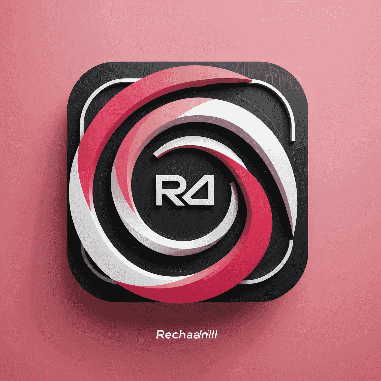 شعار rechabill_com يعرض تصميمًا حديثًا يجمع بين الأحمر والوردي والأسود والأبيض، ويمثل حلول اتصالات الواجهة