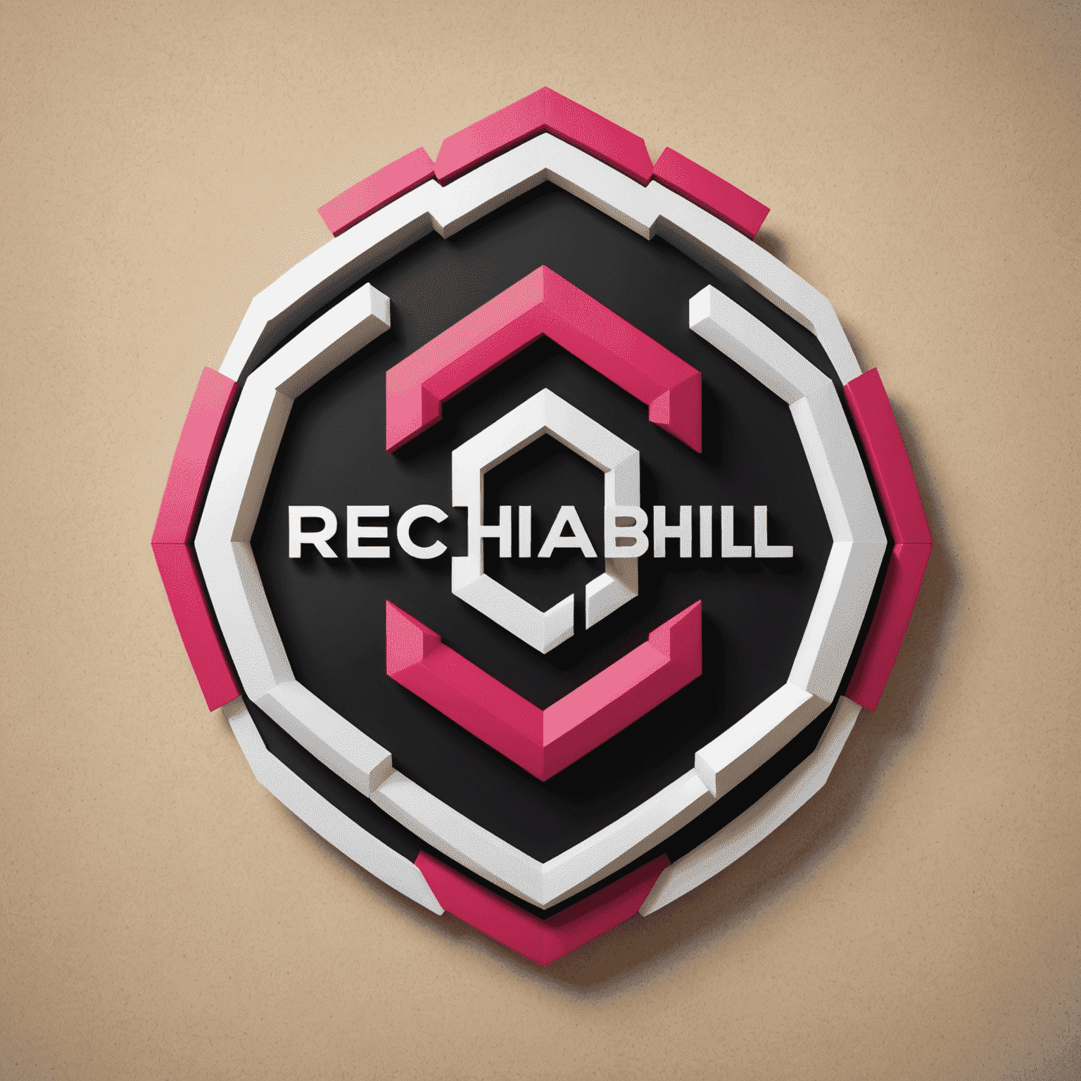 شعار rechabill_com يعرض تصميمًا حديثًا يجمع بين الأحمر والوردي والأسود والأبيض، ويمثل حلول اتصالات الواجهة